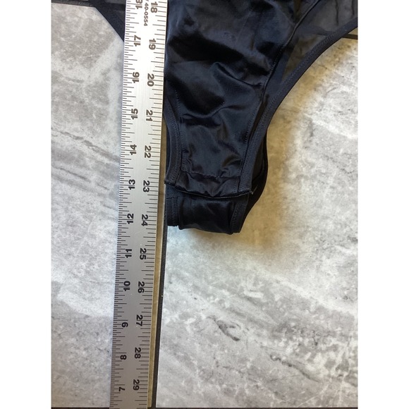 Victoria's Secret Black Mesh Panel Strappy Back Bodysuit L Large Gold Hardware - Picture 4 of 9